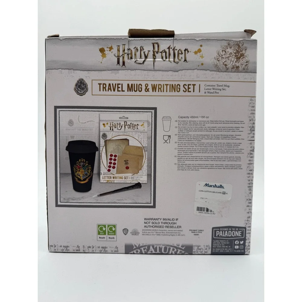 Harry Potter Travel Mug and Letter Writing Stationery Set with Wand Pen Paladone